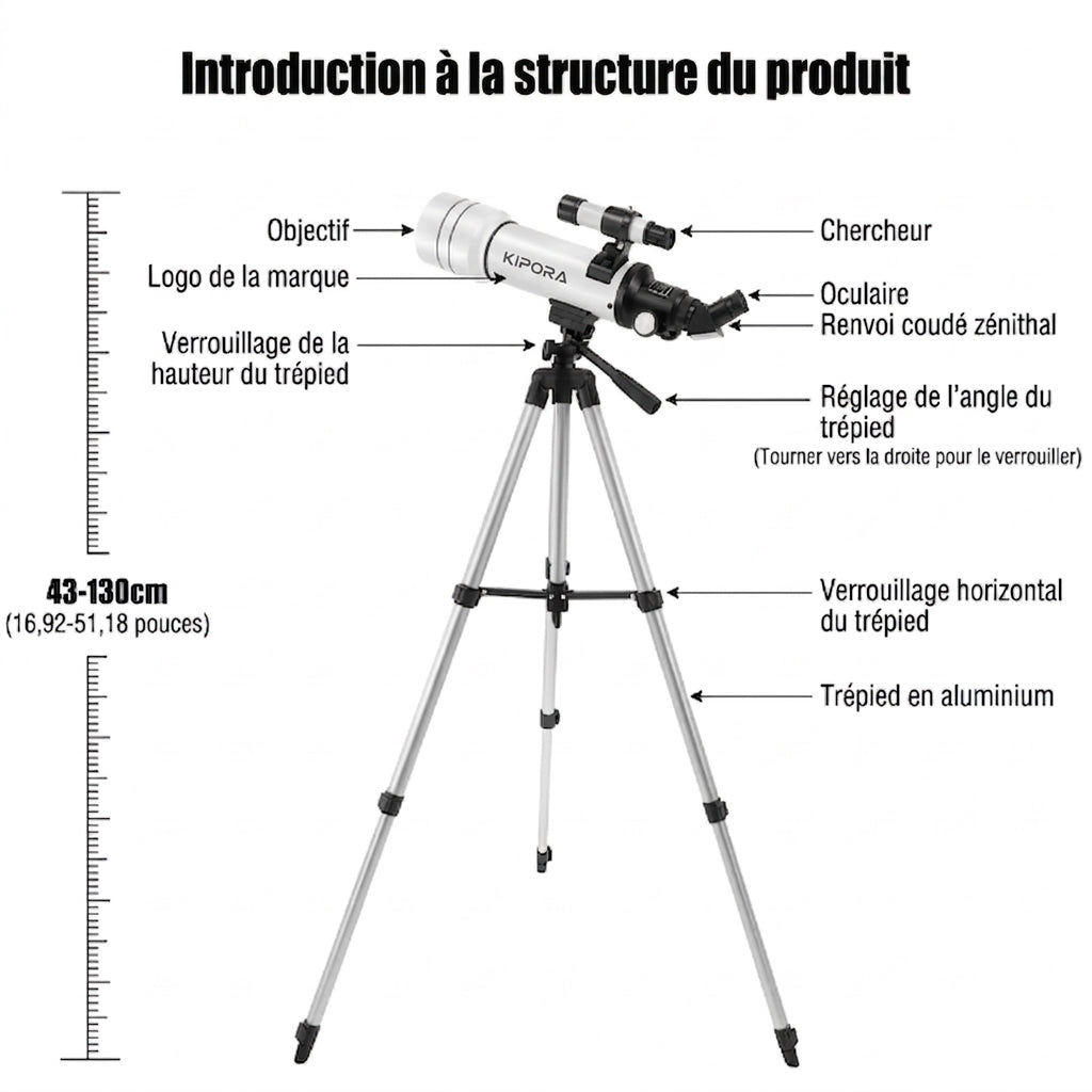 Télescope Astronomique HD 70/400 – Haute Puissance de Grossissement Kipora
